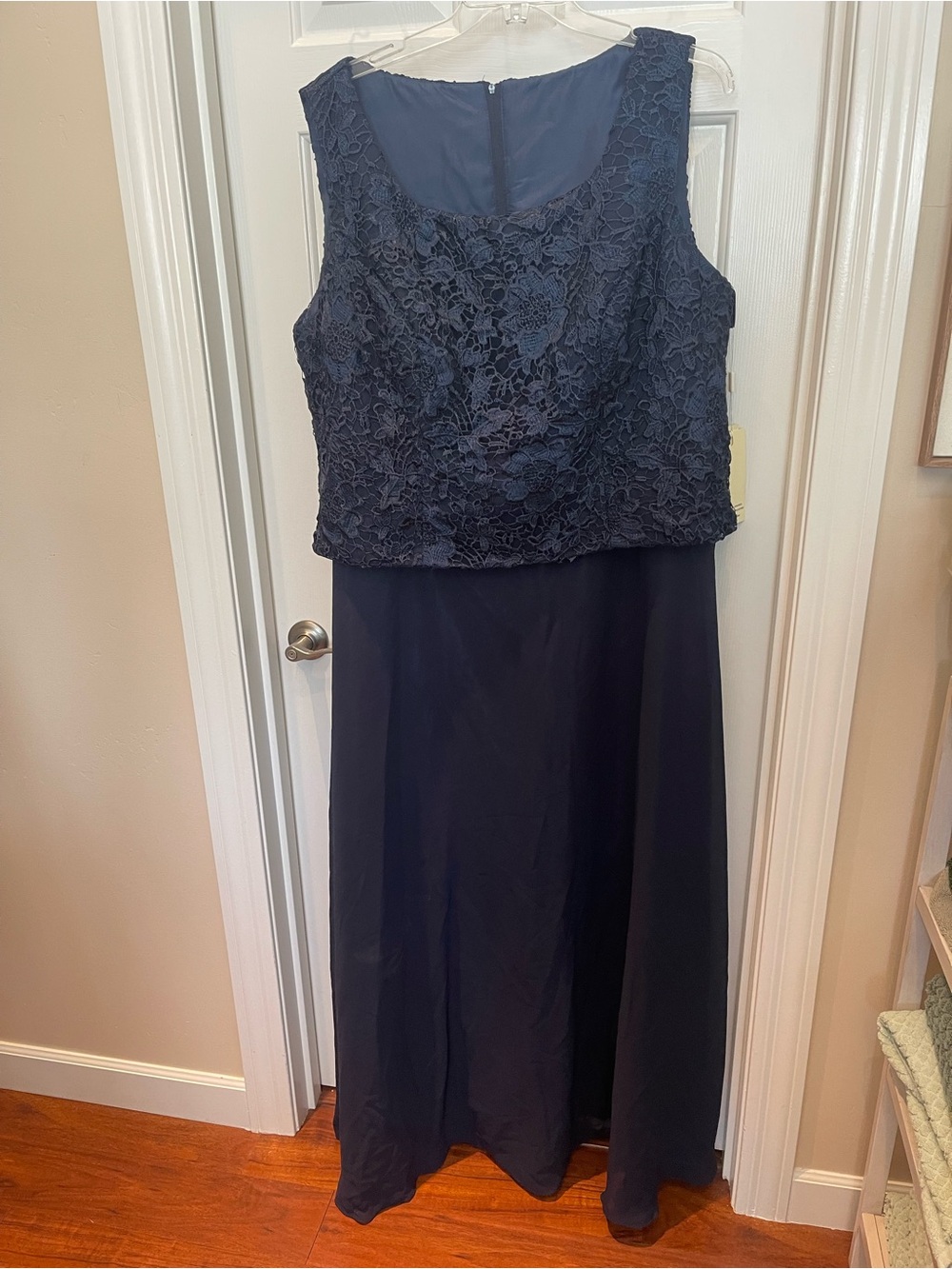 Plus Size Navy Lace Bodice Evening Dress - Picture 6 of 10